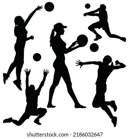 Vector Set Volleyball Players Silhouettes Illustration Stock Vector ...