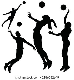 Vector Set Of Volleyball Players Silhouettes Illustration Isolated On White Background