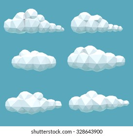 vector set of volumetric low poly clouds