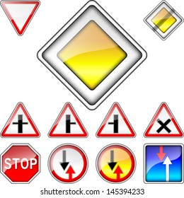 vector set of volumetric the road signs priority