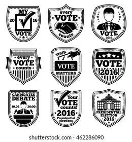 Vector set of vote labels. For presidential election, debates, ads etc.