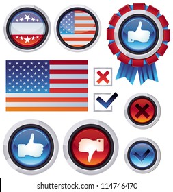 Vector set with voting and election design elements - american flag and likes