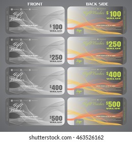 Vector set of vouchers to promote sales with various discounts on a gradient background.