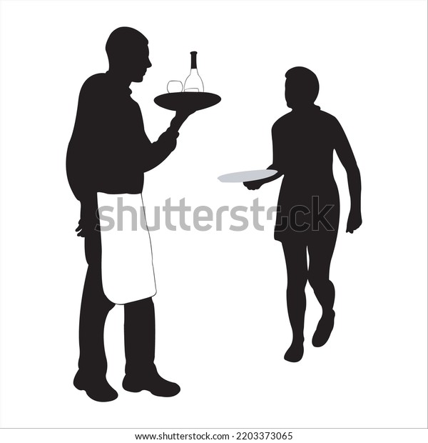 Vector Set Waiter Waitress Restaurant Silhouettes Stock Vector Royalty Free 2203373065