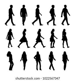 Vector set of walking people silhouettes