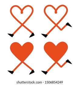 Vector set with walking and running red hearts. Sport and healthy lifestyle concept, template designs