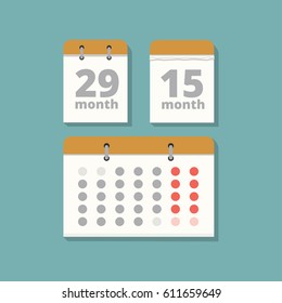 Vector Set Wall Calendars In Flat Style. Three Paper Calendar For A Month. Calendar Icon. Element Office Background.