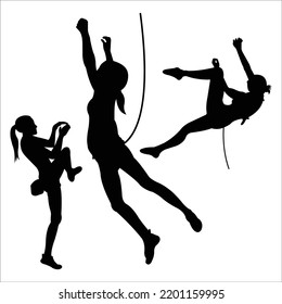 Vector Set Of Wall Climbing Silhouettes Illustration Isolated On White Background