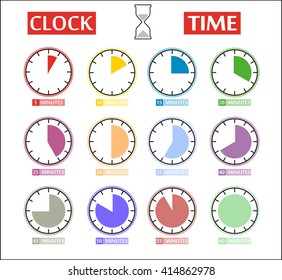 Vector set of wall clock.Unique colorful icons of hours