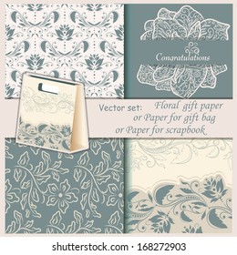 Vector set: Wallpaper, Floral gift paper or paper for scrapbook or gift bag