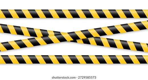 Un conjunto de Vectores de cintas de advertencia y señales. Líneas de advertencia Abstractas y señales para sitios de construcción, policía y accidentes de tránsito. Elementos de la colección de cinta de advertencia para su diseño.