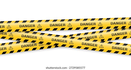 Un conjunto de Vectores de cintas de advertencia y señales. Líneas de advertencia Abstractas y señales para sitios de construcción, policía y accidentes de tránsito. Elementos de la colección de cinta de advertencia para su diseño.