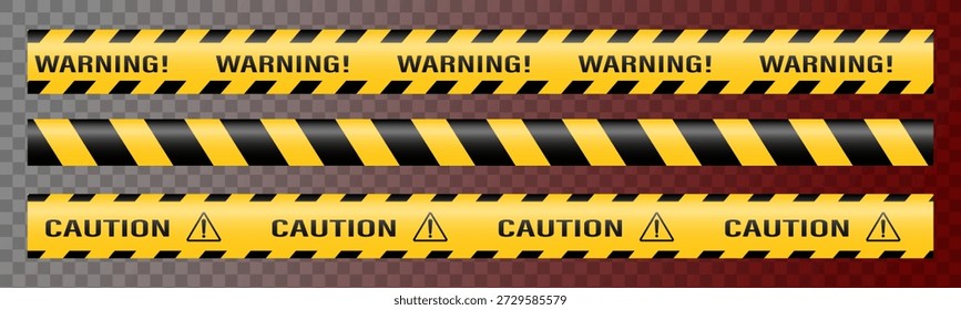 Un conjunto de Vectores de cintas de advertencia y señales. Líneas de advertencia Abstractas y señales para sitios de construcción, policía y accidentes de tránsito. Elementos de la colección de cinta de advertencia para su diseño.