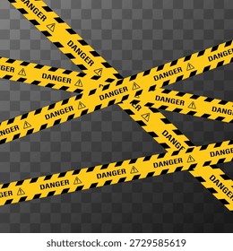 Un conjunto de Vectores de cintas de advertencia y señales. Líneas de advertencia Abstractas y señales para sitios de construcción, policía y accidentes de tránsito. Elementos de la colección de cinta de advertencia para su diseño.