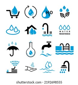 Vector set of water drop icons, watering, irrigation, on a white background.