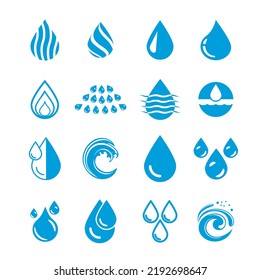 Vector set of water drop icons, watering, irrigation, on a white background.