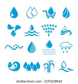 Vector set of water drop icons, watering, irrigation, on a white background.