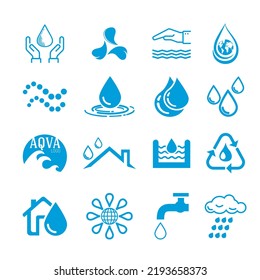 Vector set of water drop icons, watering, irrigation, on a white background.