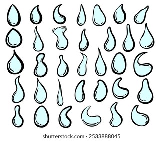 Conjunto de Vector gota de agua dibujado a mano doodle de dibujos animados