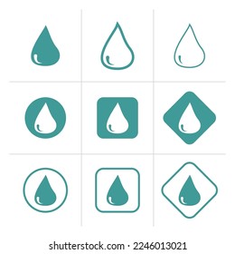 Vector set of water drops icon set on white background