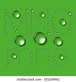Vector set of water drops letters on green background