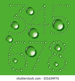 Vector set of water drops letters on green background