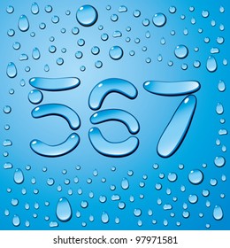 Vector set of water drops letters on blue background