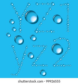 Vector set of water drops letters on blue background