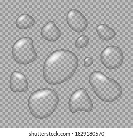 Vector set of water drops. Raindrop, drinking water, shower, moisturizer concept. Vector illustration of EPS 10.