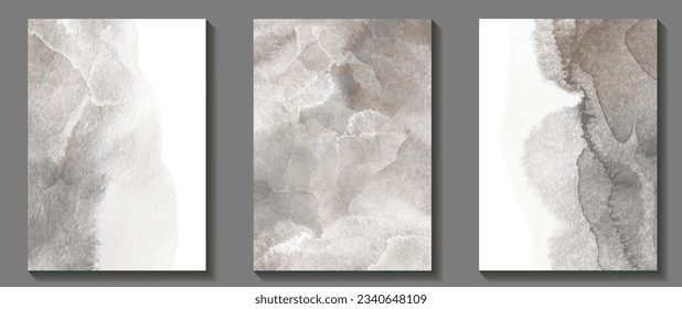 Vector set watercolor art background. Old paper. Aged vintage watercolour texture for cover design, cards or banner. Pastel color illustration. Brushstrokes. Painted gray and brown grunge template.