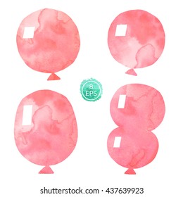 Vector. Set of watercolor balloons isolated on white background. 