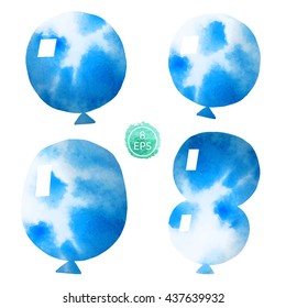 Vector. Set of watercolor balloons isolated on white background. 