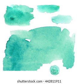 Vector. Set of watercolor blots isolated on white background. Colorful hand drawn watercolor blots for your design.