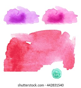 Vector. Set of watercolor blots isolated on white background. Colorful hand drawn watercolor blots for your design.
