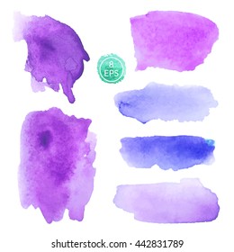 Vector. Set of watercolor blots isolated on white background. Colorful hand drawn watercolor blots for your design.