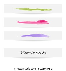 Vector set of watercolor brush lines. Multicolor vector brush strokes collection.
