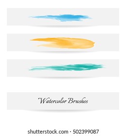 Vector set of watercolor brush lines. Multicolor vector brush strokes collection.