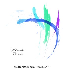 Vector set of watercolor brush lines. Multicolor vector brush strokes collection.
