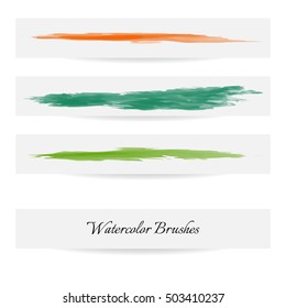 Vector set of watercolor brush lines. Multicolor vector brush strokes collection.
