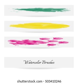Vector set of watercolor brush lines. Multicolor vector brush strokes collection.