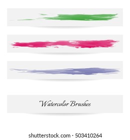 Vector set of watercolor brush lines. Multicolor vector brush strokes collection.
