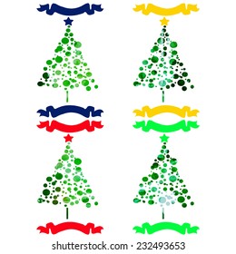 vector set of watercolor Christmas trees with ribbons