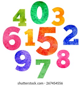 Vector set of watercolor colorful numbers. Good for invitations, printed works, etc