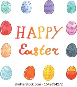 vector set of watercolor easter eggs with pattern