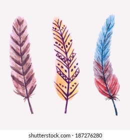 Vector set of watercolor feathers