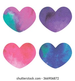 Vector Set of watercolor galaxy sticker heart purple color.
