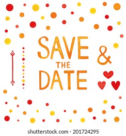 Vector set of watercolor hand drawn elements for wedding invitations.