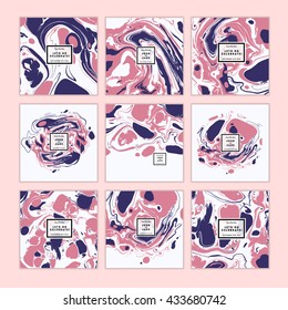 Vector set of  watercolor hand drawn marbling illustration, abstract background, ebru print. Template for sail, wedding  (save date), corporate invitation, season sale, valentine, trendy poster. 