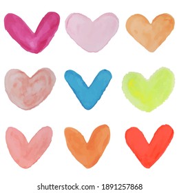 Vector set watercolor hearts, multicolored love set