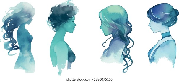 VEKTORfarbige Illustration, Silhouetten von Frauen, Frauen, Mädchen, türkisblau